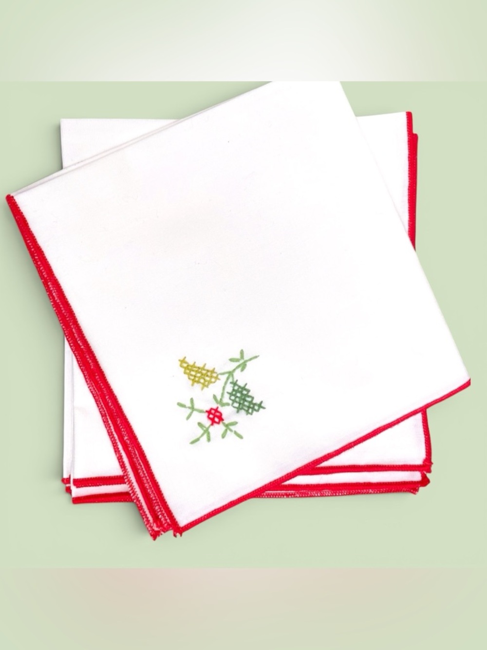 Snowy White Hand Embroidered Napkins Set/8 For Your Christmas Table Simple 13”